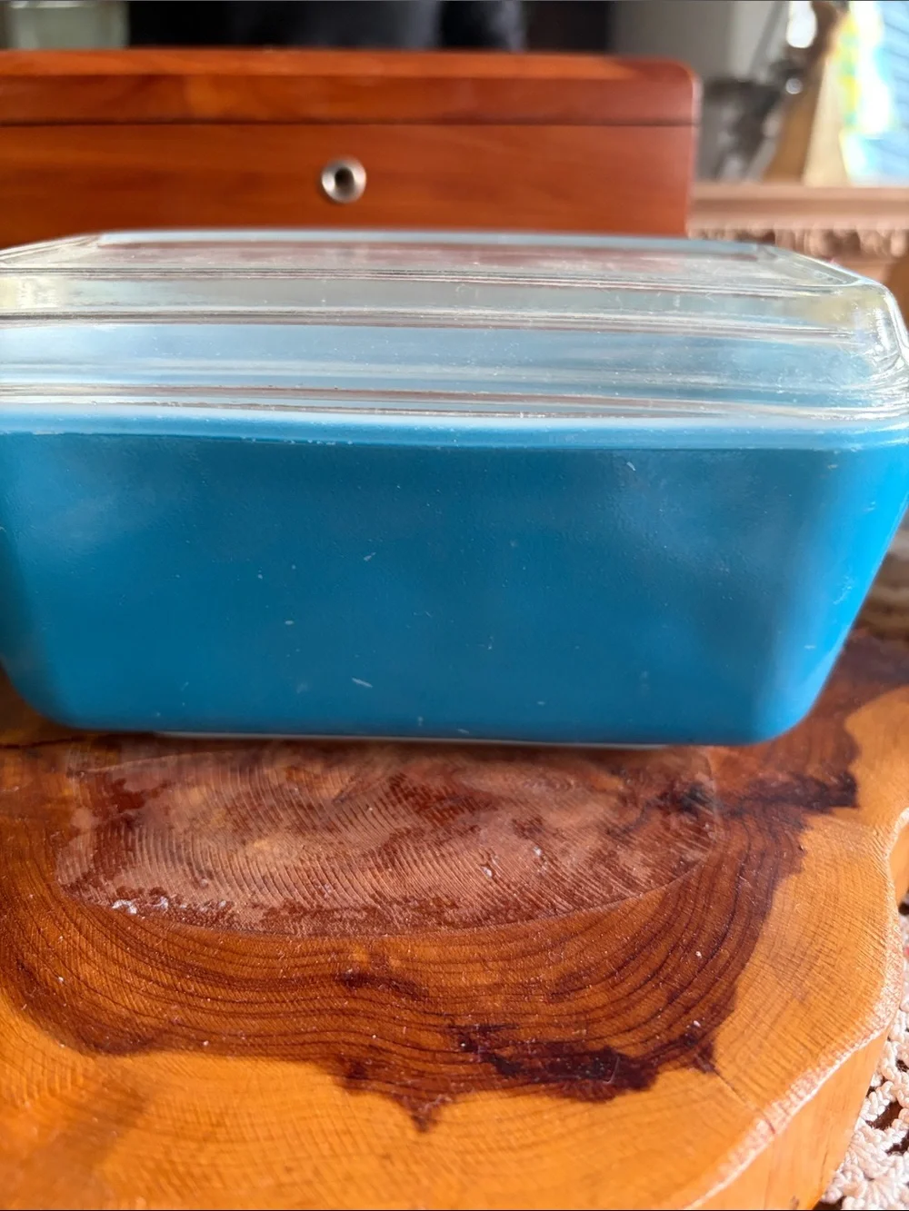 Pyrex Teal Blue Glass Storage Dish with Clear Lid